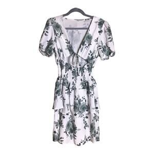 Shein Floral Print Dress Sz. Med. Cut Out Smocked Waist Layered Mini Dress NWOT
